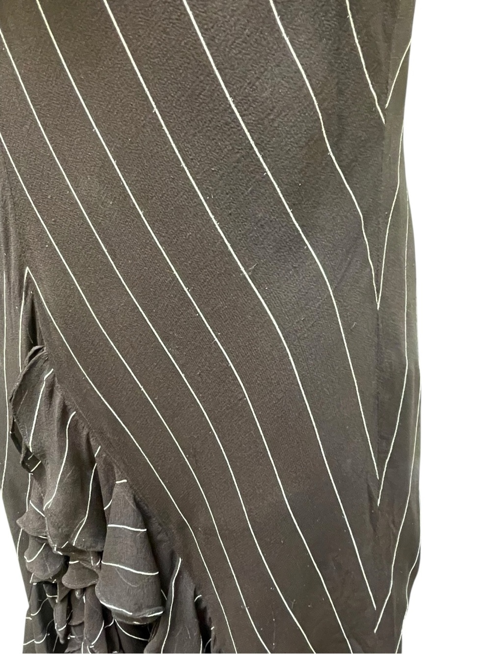 Lauren Ralph Lauren 100% Silk Ruffle Dress Brown Pinstripe Sleeveless Size 6 - Picture 6 of 9